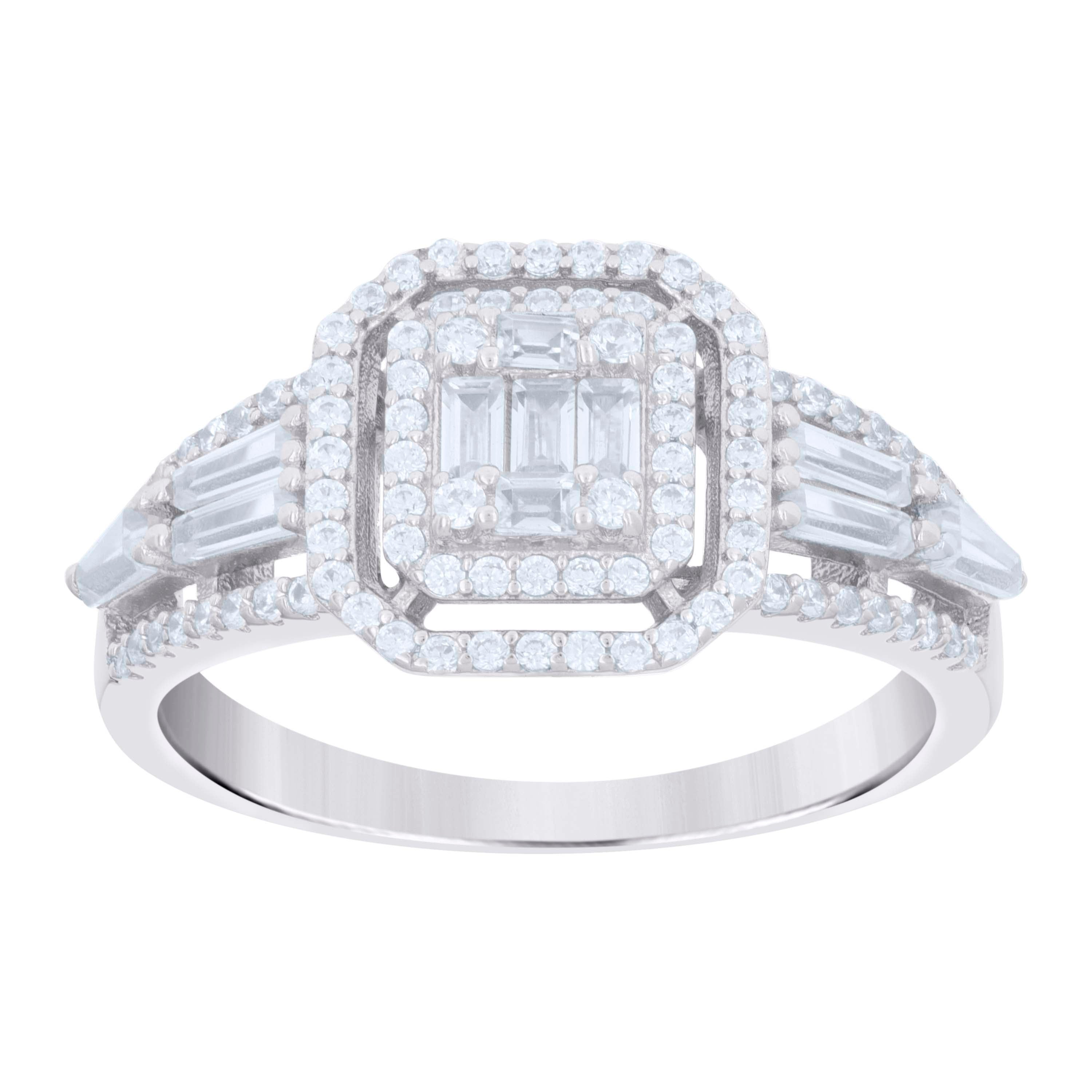 925 Sterling Silver Womens Baguette Round Cubic-Zirconia Octagon Head Fashion Ring Size 7 - SLV-121704