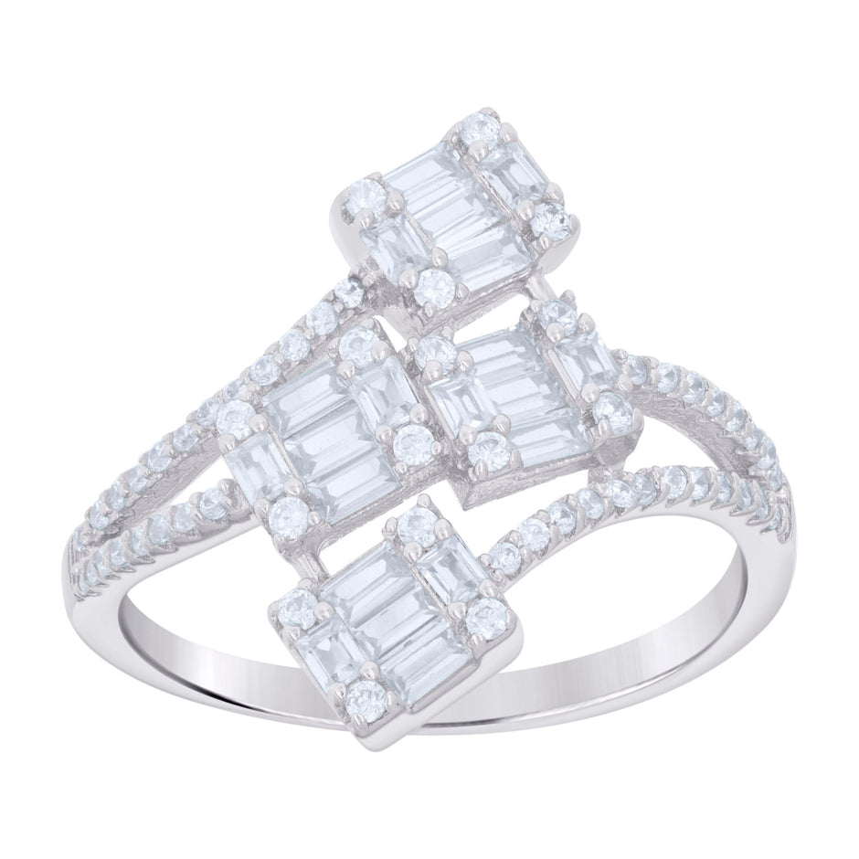 925 Sterling Silver Womens Baguette Round Cubic-Zirconia Fashion Ring Size 7 - SLV-121709