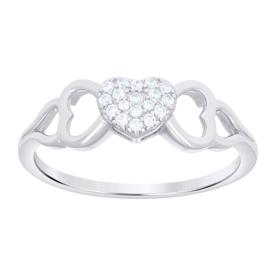 925 Sterling Silver Womens Cubic-Zirconia Bow Heart Ring Size 6