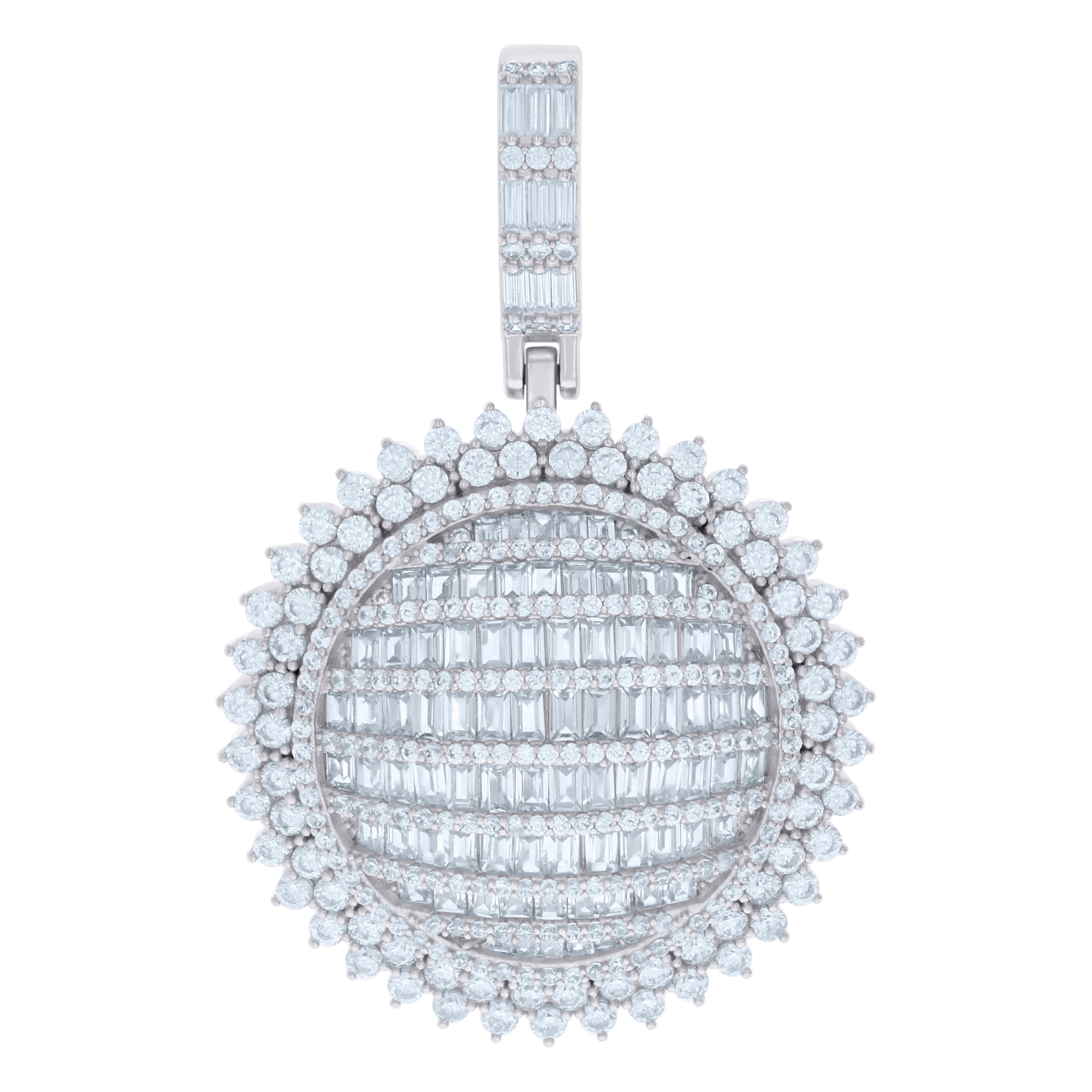 925 Sterling Silver Mens Baguette Round Cubic-Zirconia Fashion Charm Pendant