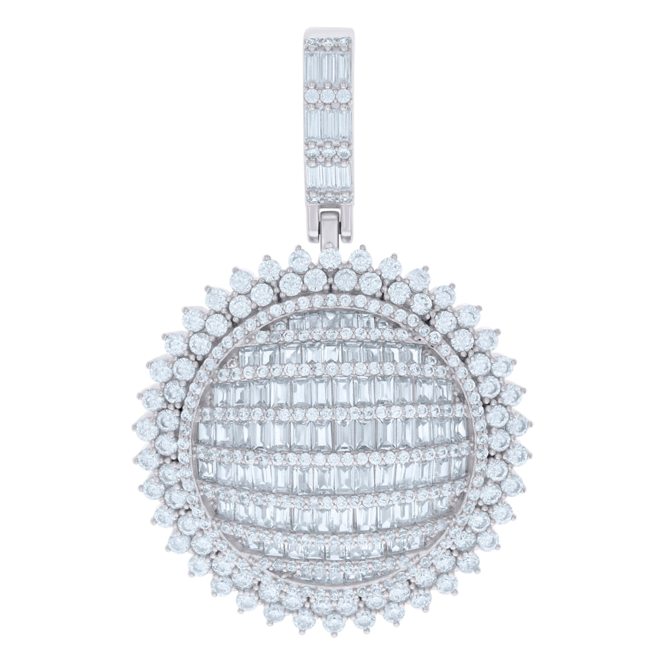 925 Sterling Silver Mens Baguette Round Cubic-Zirconia Fashion Charm Pendant