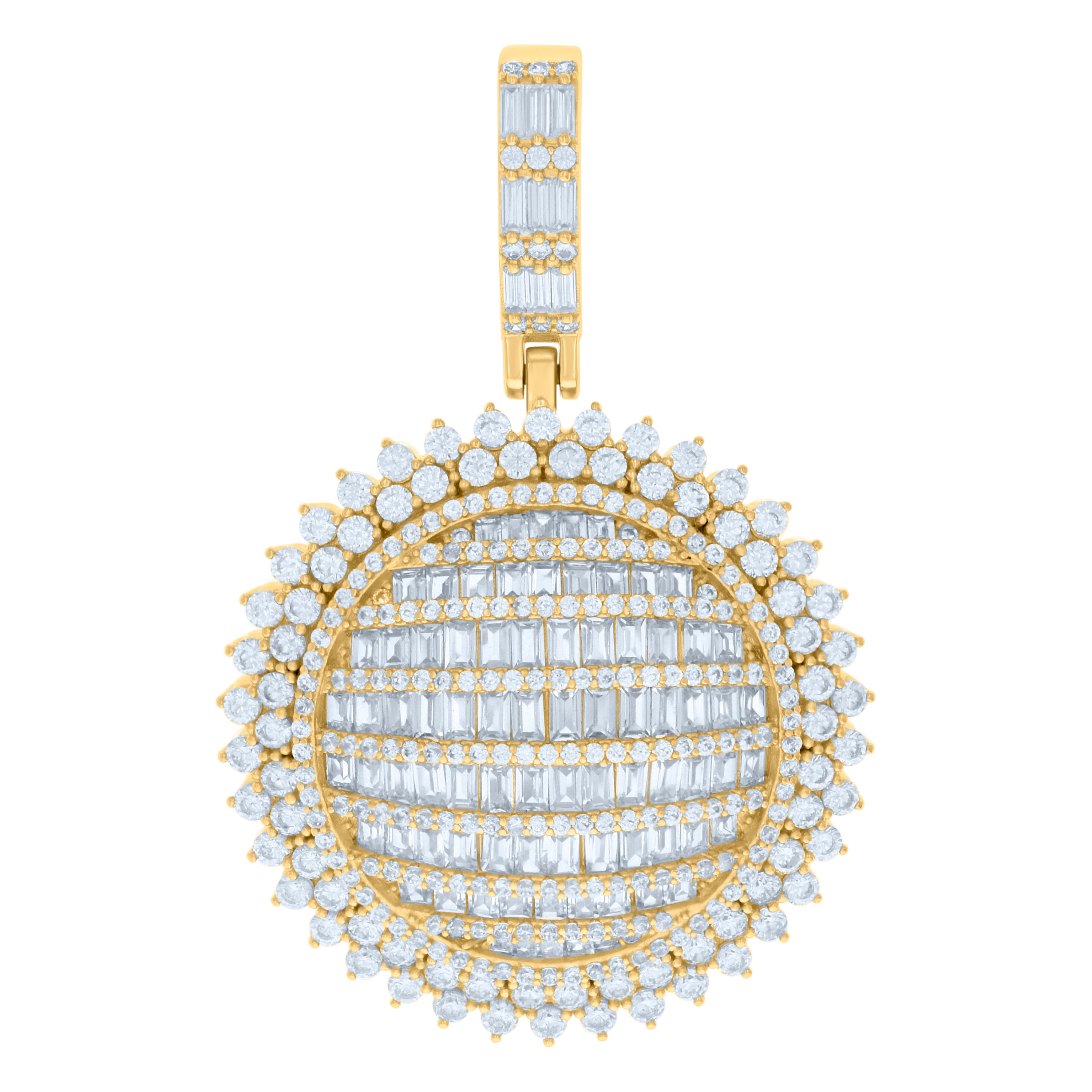 925 Sterling Silver Yellow-tone Mens Baguette Round Cubic-Zirconia Fashion Charm Pendant