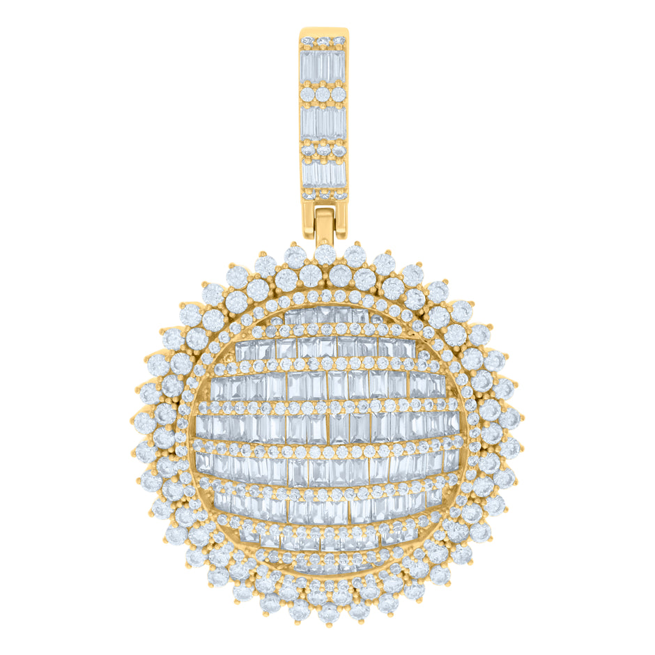 925 Sterling Silver Yellow-tone Mens Baguette Round Cubic-Zirconia Fashion Charm Pendant