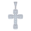 925 Sterling Silver Mens Baguette Round Cubic-Zirconia Cross Religious Charm Pendant