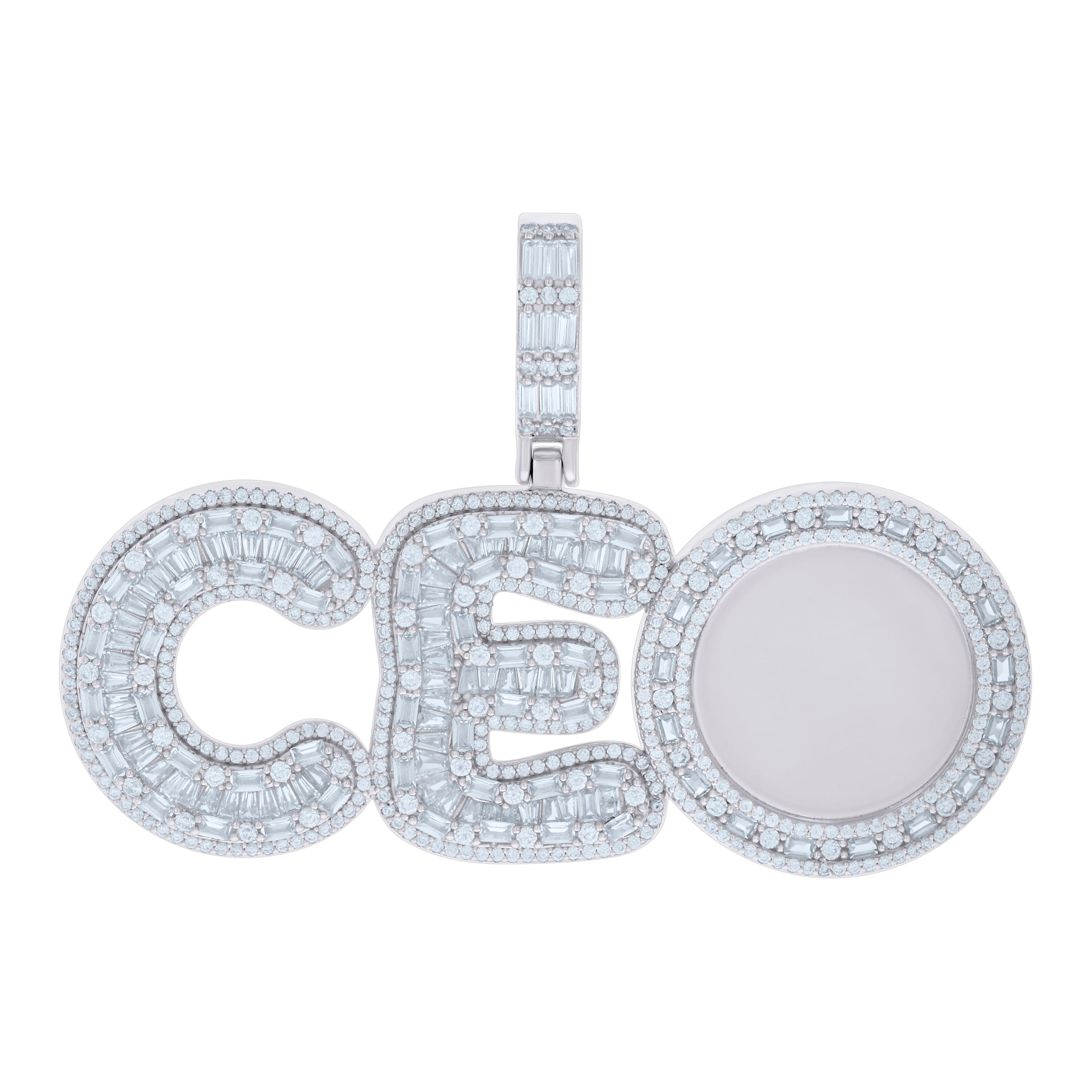 925 Sterling Silver Mens Baguette Round Cubic-Zirconia CEO Talking Fashion Charm Pendant