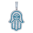 925 Sterling Silver Mens Baguette Round Cubic-Zirconia Blue Enamel Hamsa Symbol Religious Pendant