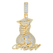 925 Sterling Silver Yellow-tone Mens Baguette Round Cubic-Zirconia Money Bag Currency Charm Pendant