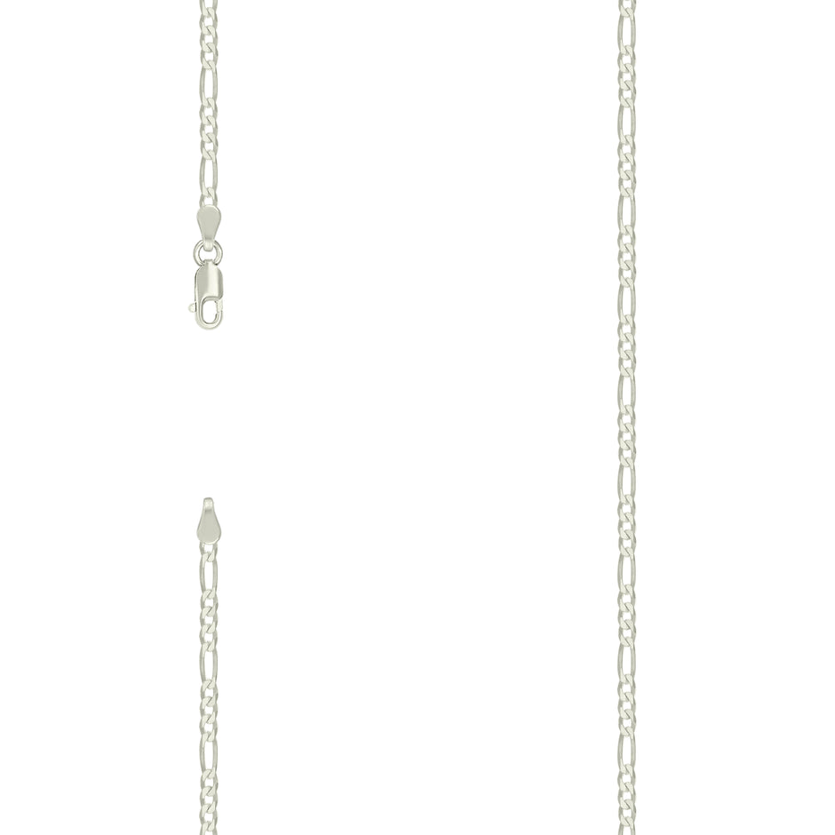 925 Sterling Silver Super Flat Figaro Chain Silver Plated 080 2.9mm-22" - SLV-122182