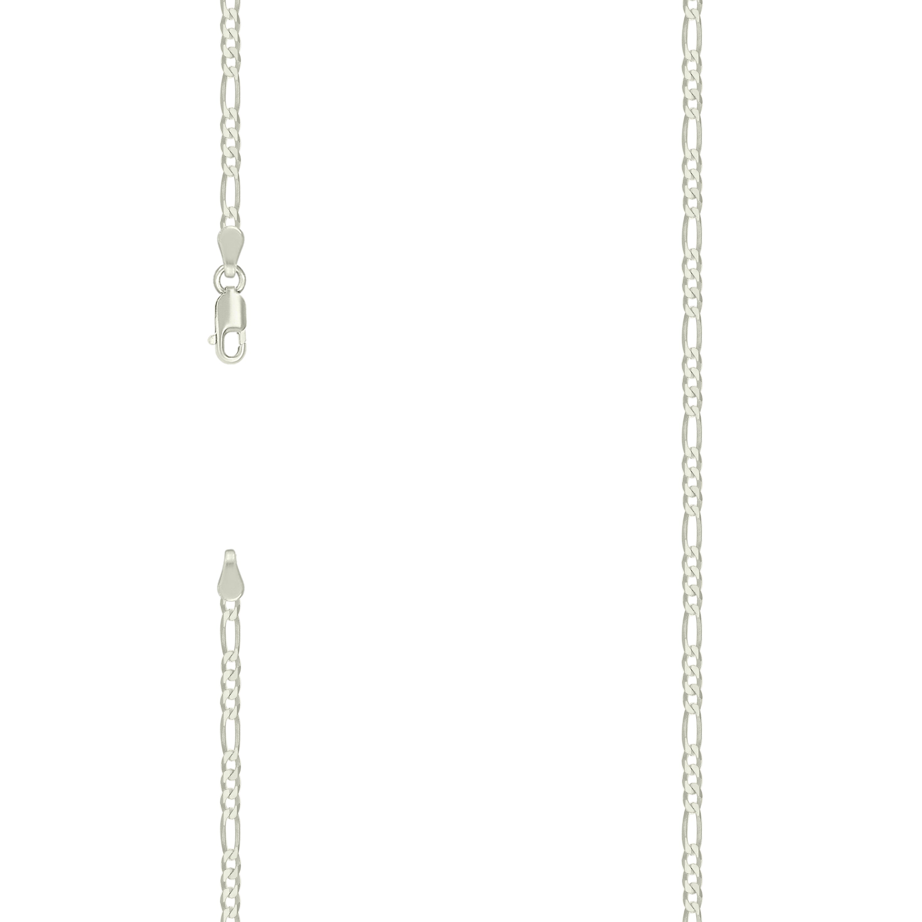 925 Sterling Silver Super Flat Figaro Chain Silver Plated 080 2.9mm-8