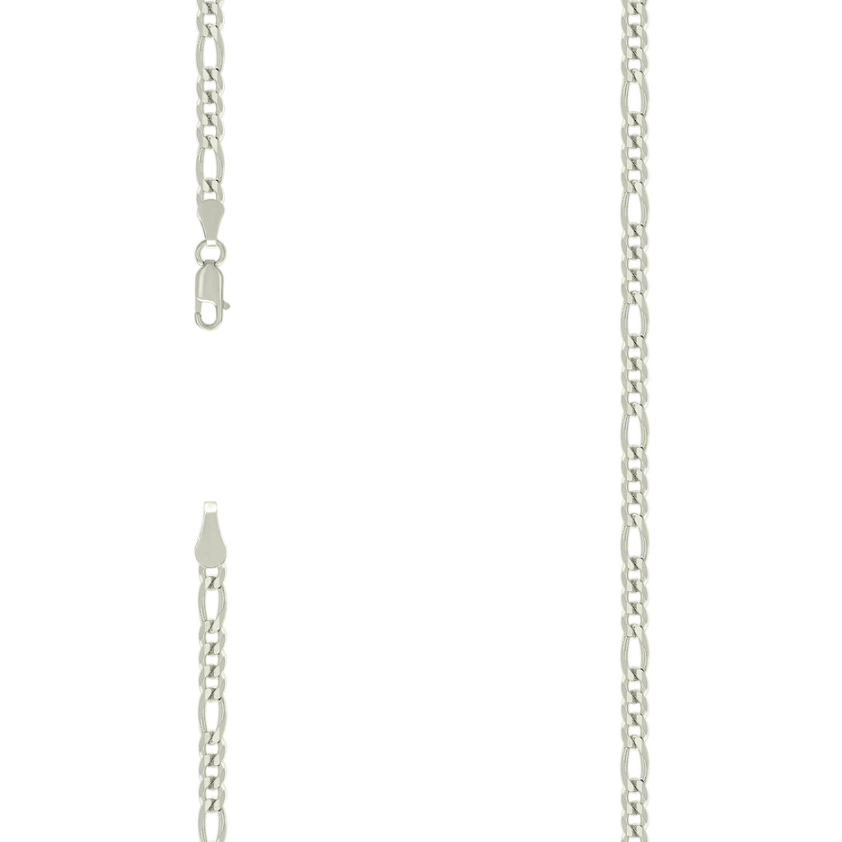 925 Sterling Silver Super Flat Figaro Chain Silver Plated 100 3.9mm-18" - SLV-122191