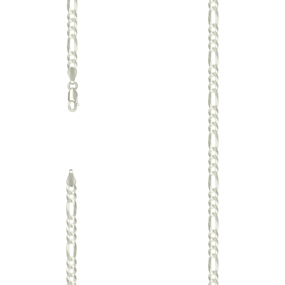 925 Sterling Silver Super Flat Figaro Chain Silver Plated 120 4.9mm-7"