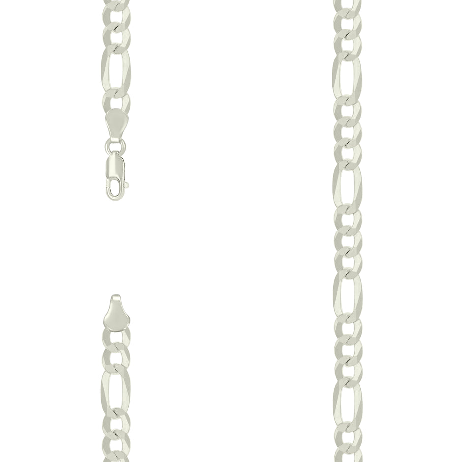 925 Sterling Silver Super Flat Figaro Chain Silver Plated 180 7.8mm-22" - SLV-122225
