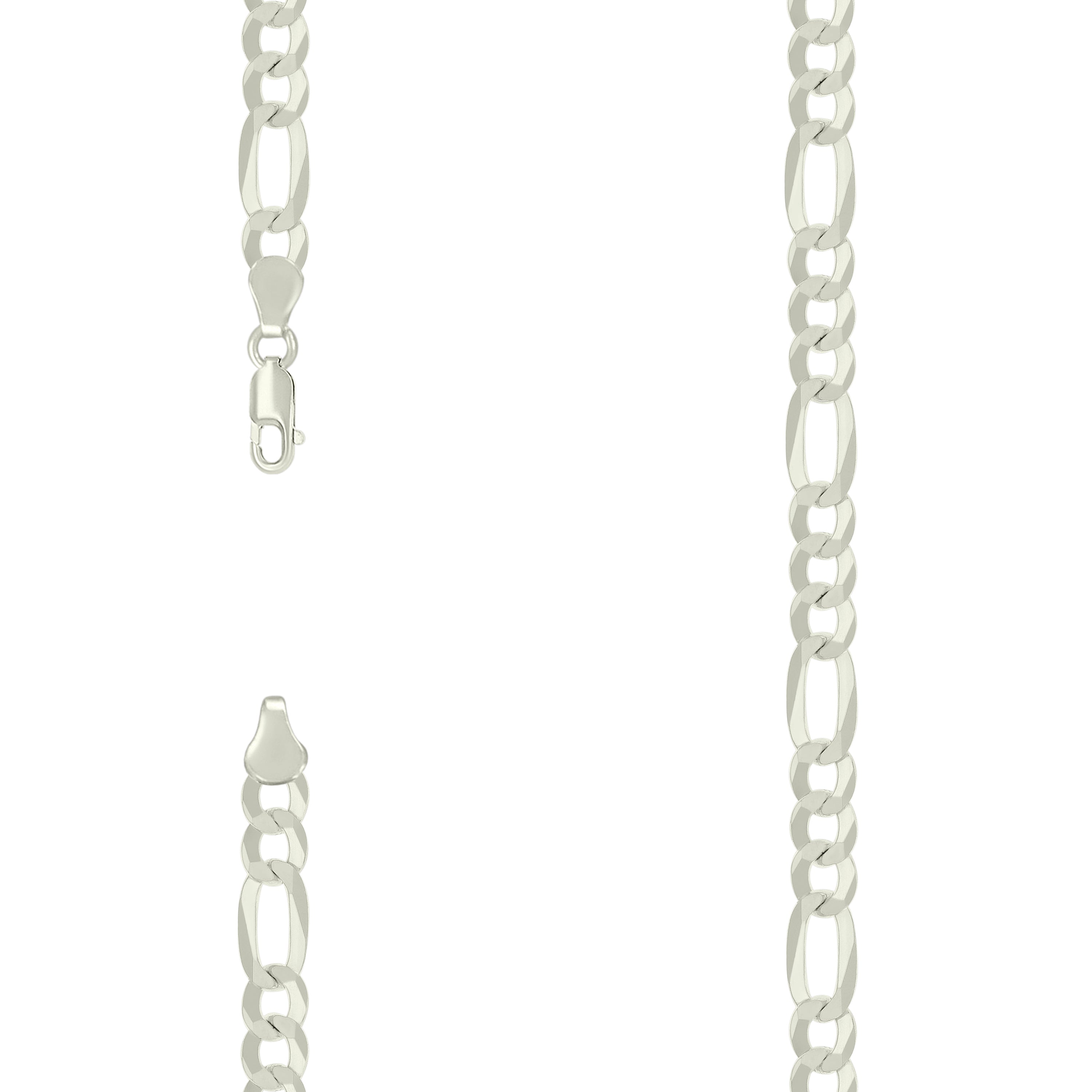 925 Sterling Silver Super Flat Figaro Chain Silver Plated 180 7.8mm-26
