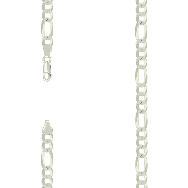 925 Sterling Silver Super Flat Figaro Chain Silver Plated 180 7.8mm-7"