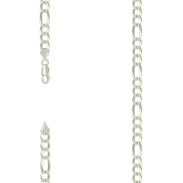 925 Sterling Silver Super Flat Figaro Chain Silver Plated 160 6.6mm-8"