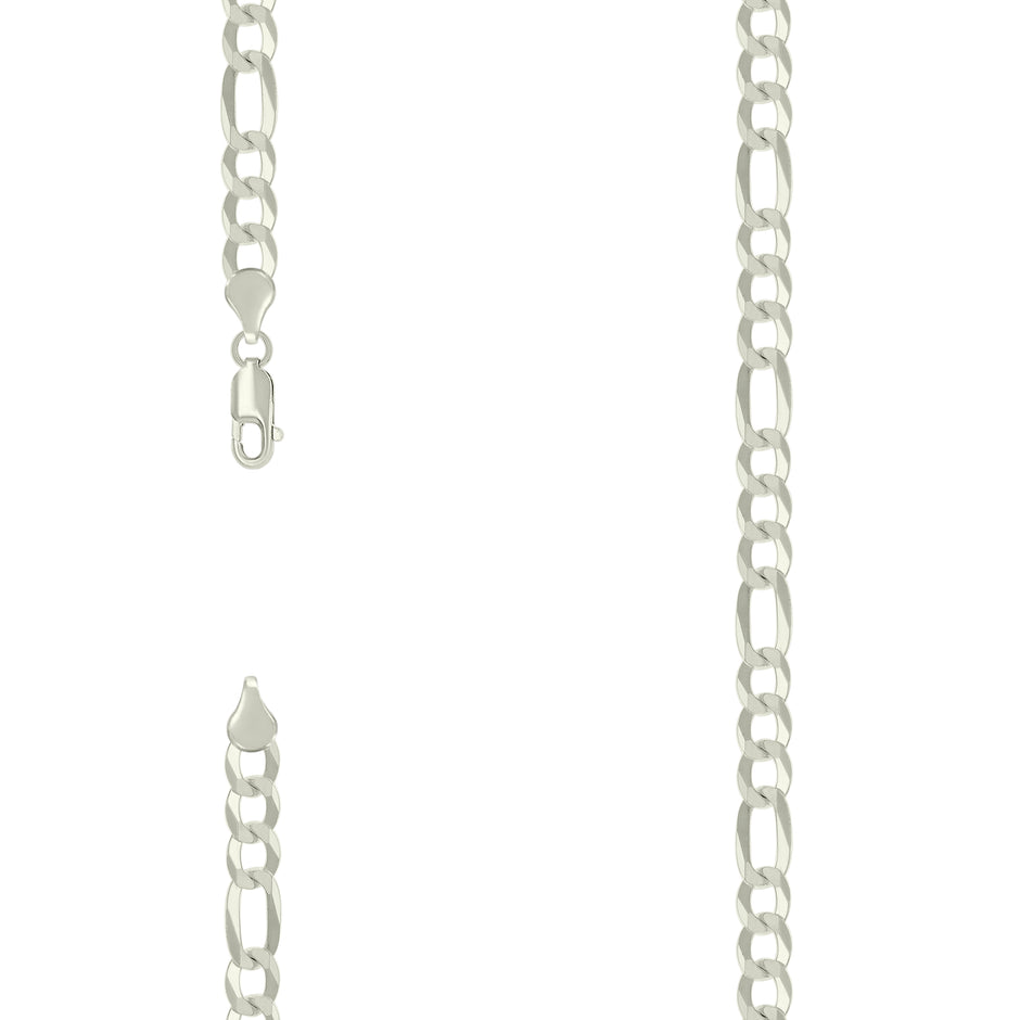 925 Sterling Silver Super Flat Figaro Chain Silver Plated 160 6.6mm-26" - SLV-122245