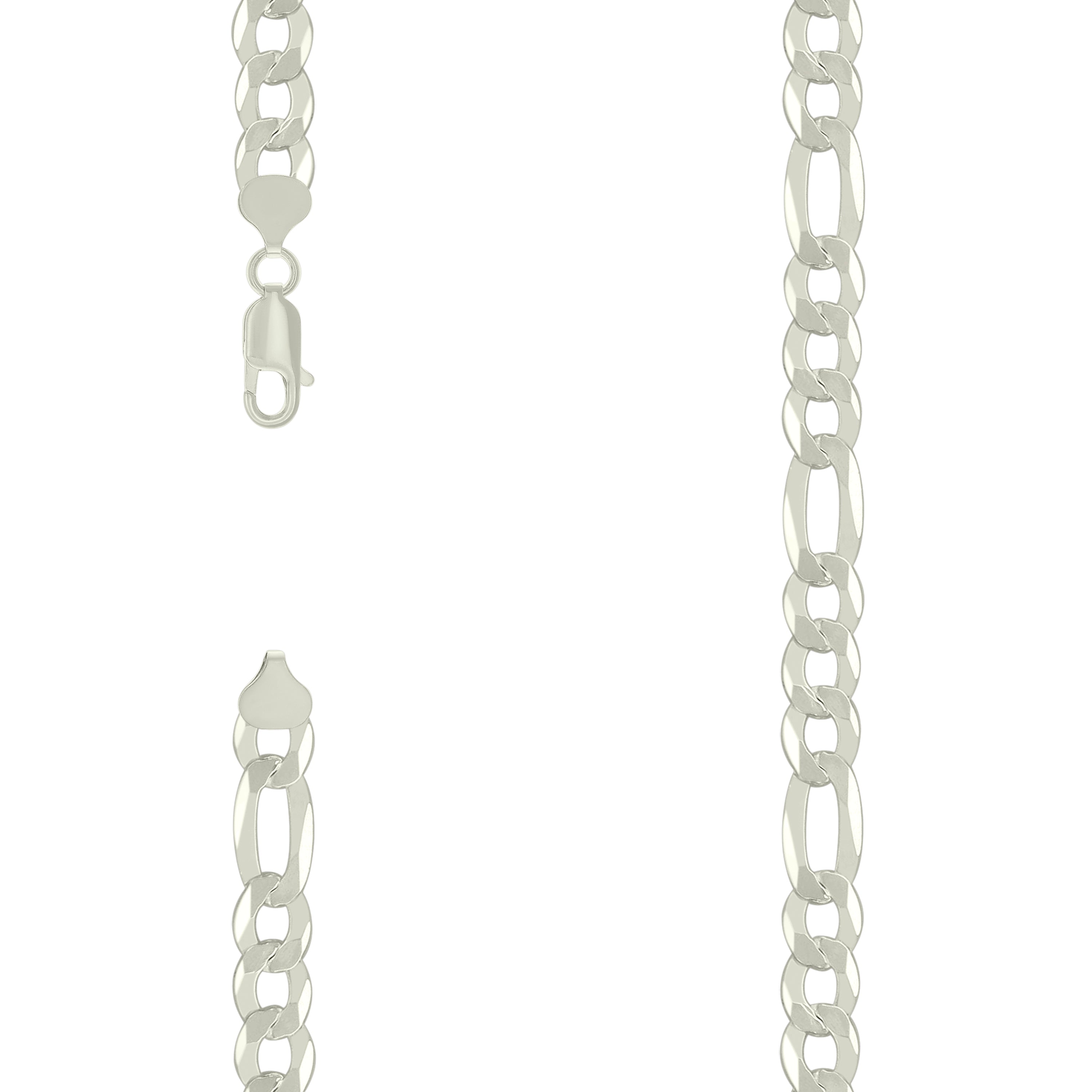 925 Sterling Silver Super Flat Figaro Chain Silver Plated 200 8.9mm-9