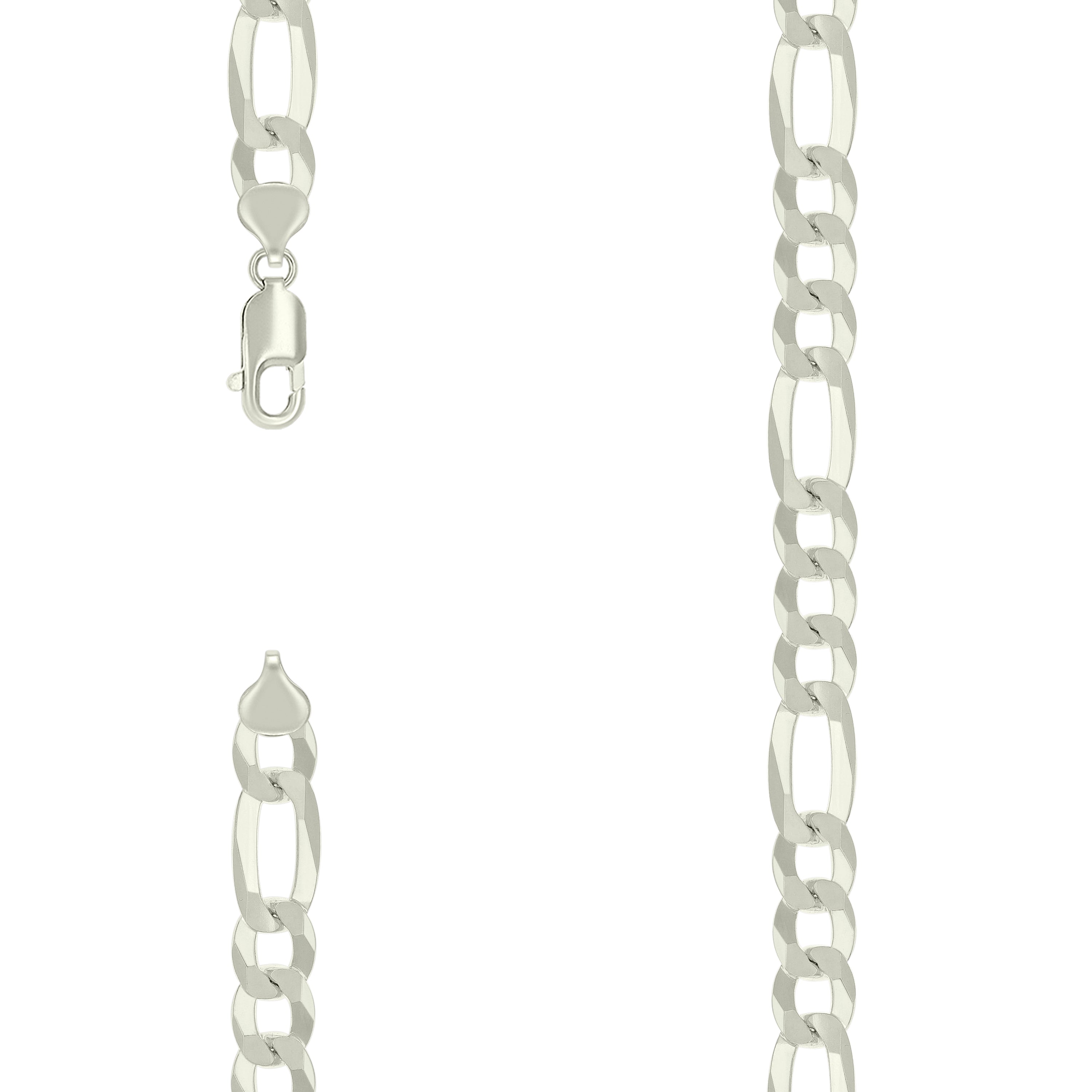 925 Sterling Silver Super Flat Figaro Chain Silver Plated 250 10mm-24