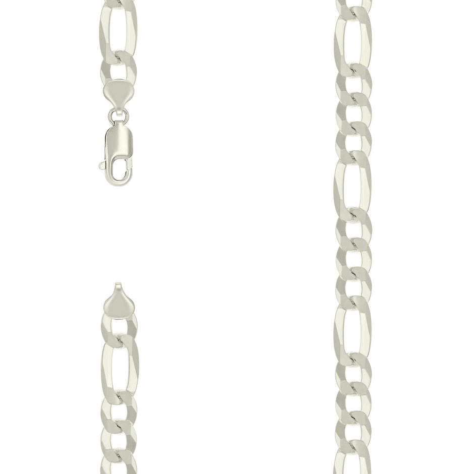 925 Sterling Silver Super Flat Figaro Chain Silver Plated 250 10mm-24" - SLV-122268