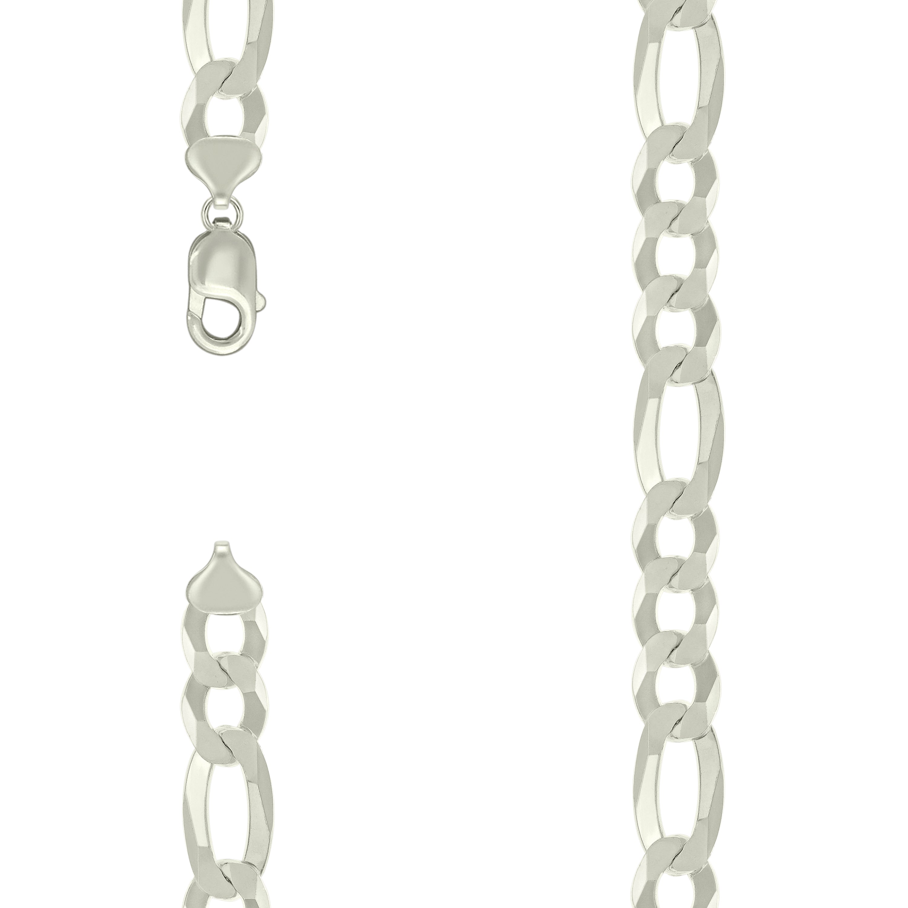 925 Sterling Silver Super Flat Figaro Chain Silver Plated 300 12mm-22