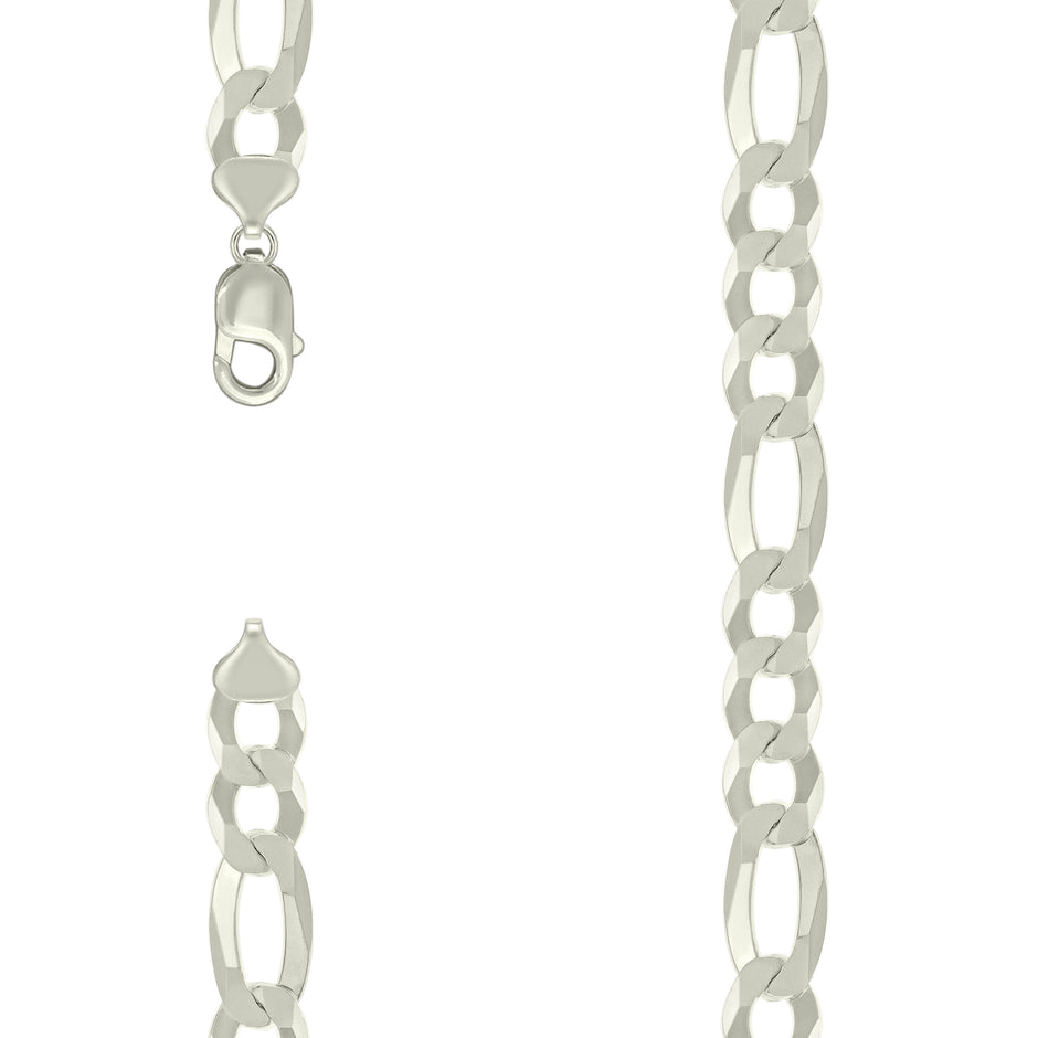 925 Sterling Silver Super Flat Figaro Chain Silver Plated 300 12mm-24" - SLV-122292
