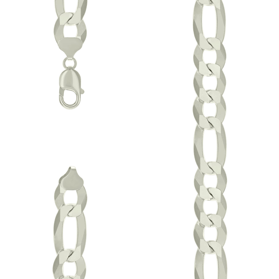 925 Sterling Silver Super Flat Figaro Chain Silver Plated 350 13.5mm-24" - SLV-122306