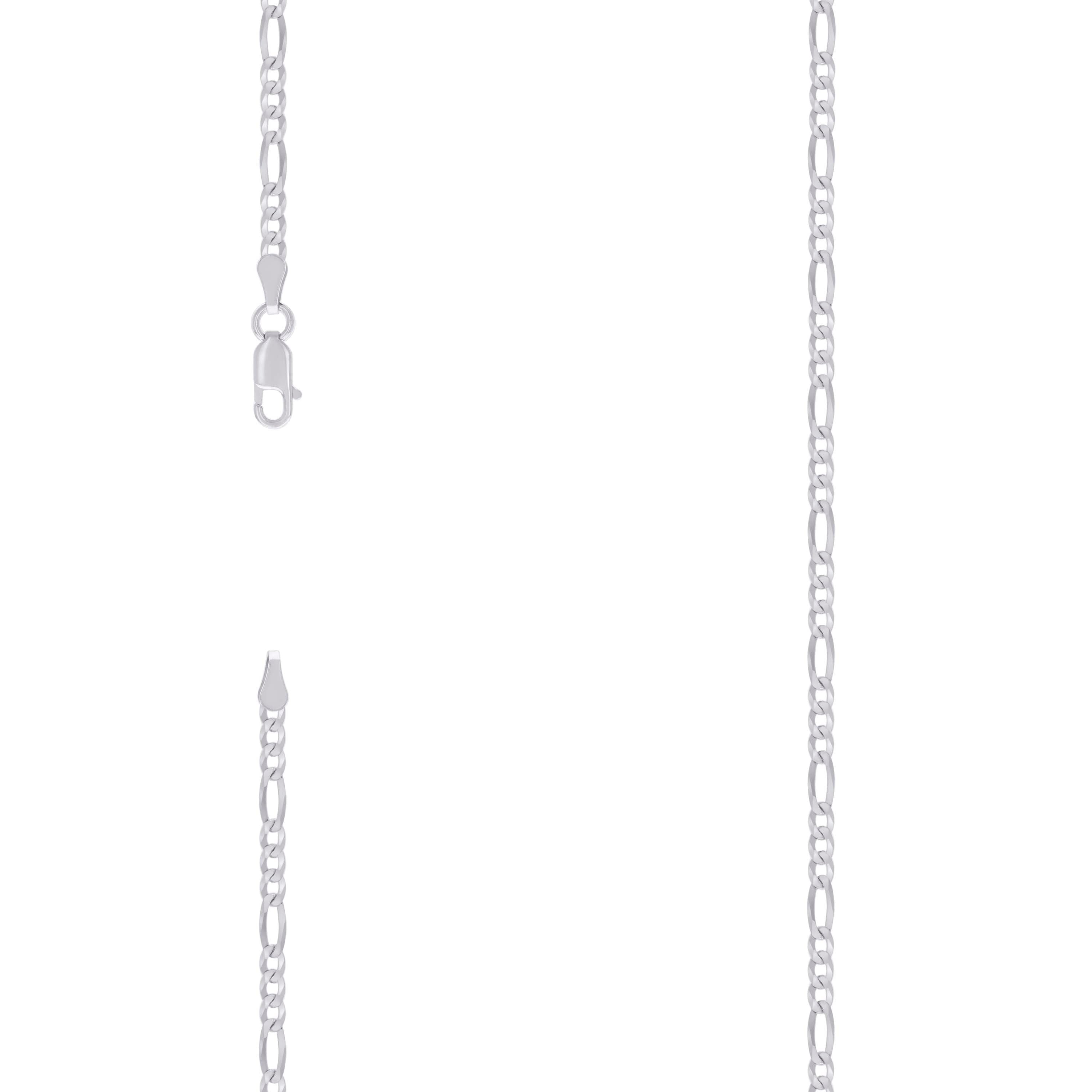 925 Sterling Silver Super Flat Figaro Chain Rhodium Plated 080 2.9mm-22