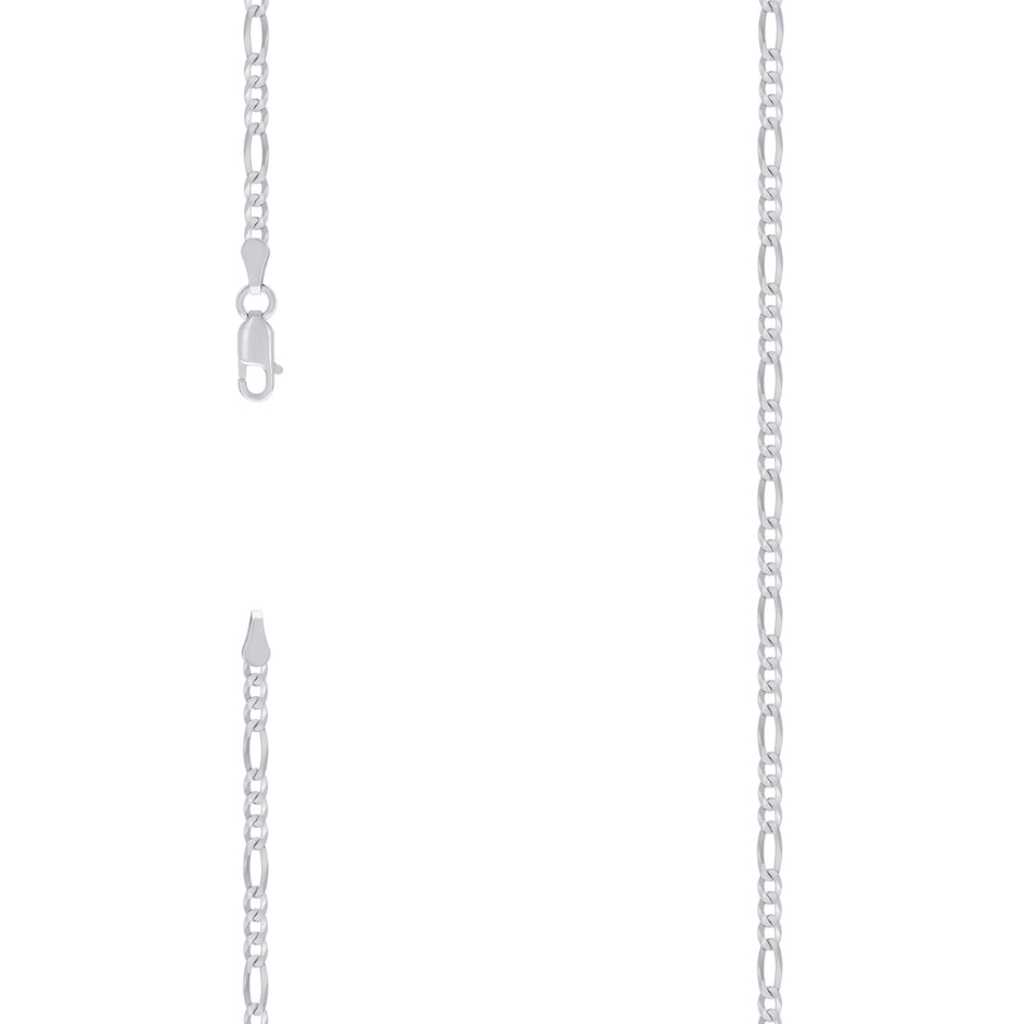 925 Sterling Silver Super Flat Figaro Chain Rhodium Plated 080 2.9mm-20" - SLV-105073