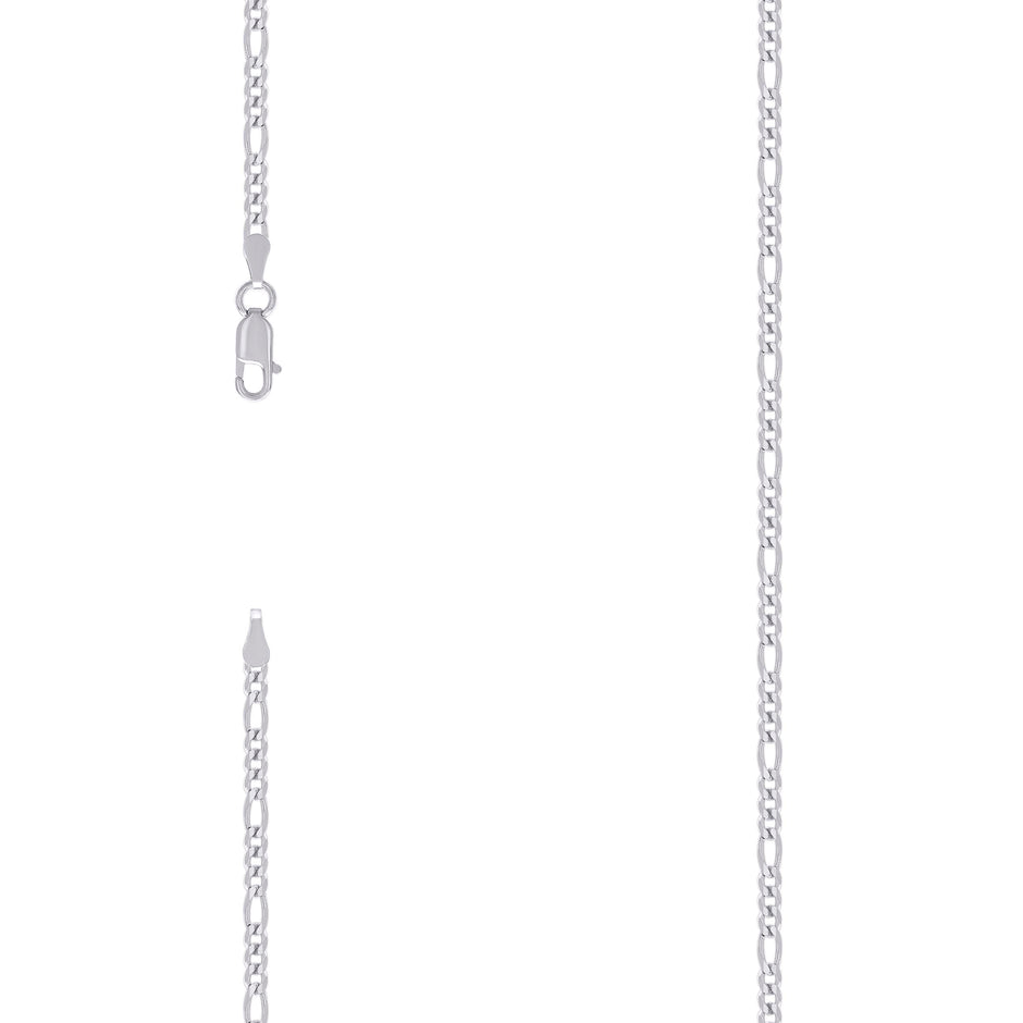 925 Sterling Silver Super Flat Figaro Chain Rhodium Plated 100 3.9mm-18" - SLV-122343