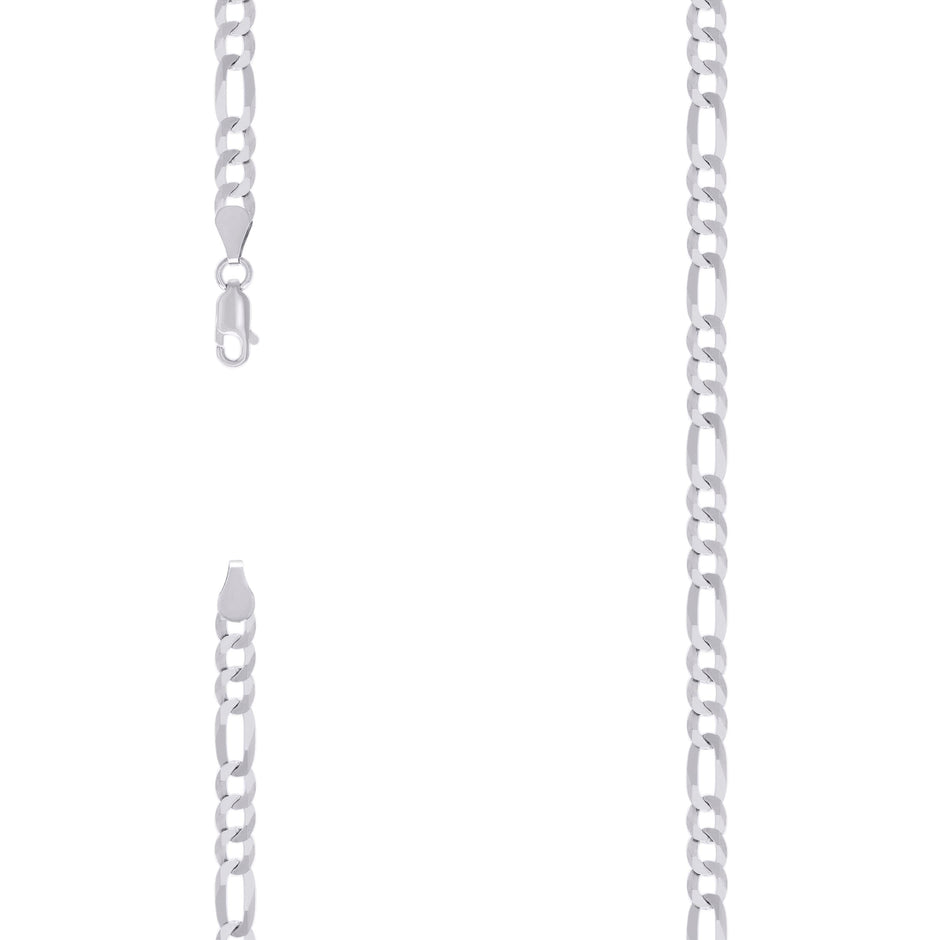 925 Sterling Silver Super Flat Figaro Chain Rhodium Plated 120 4.9mm-16" - SLV-122353