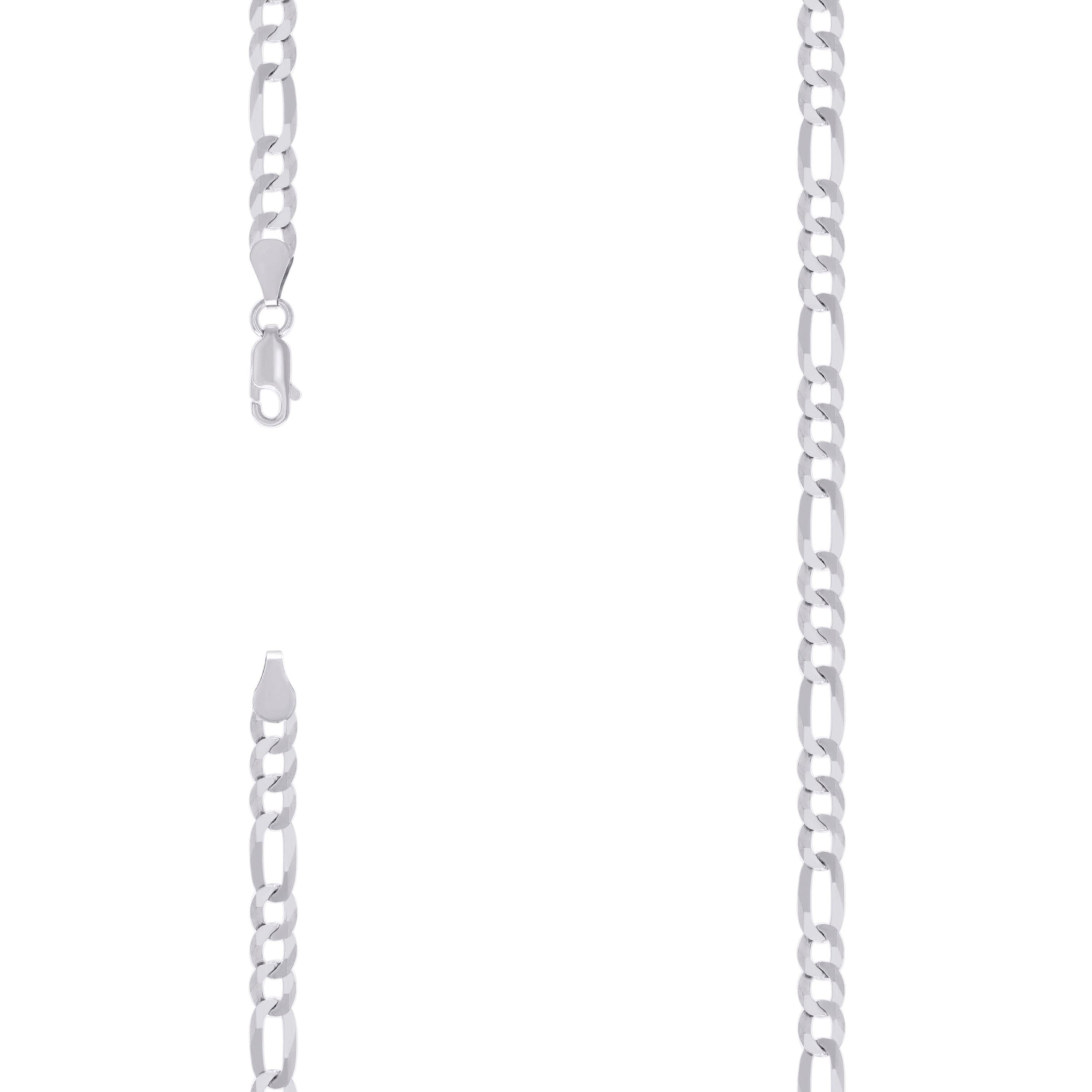 925 Sterling Silver Super Flat Figaro Chain Rhodium Plated 120 4.9mm-9