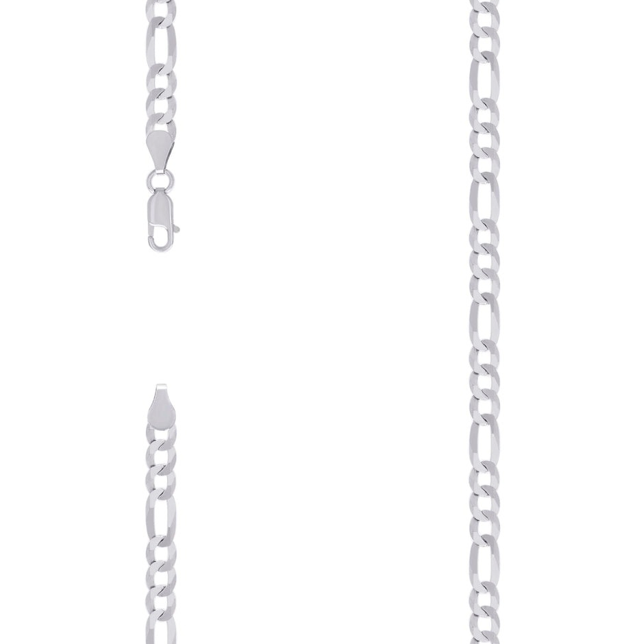 925 Sterling Silver Super Flat Figaro Chain Rhodium Plated 150 5.6mm-9" - SLV-111124