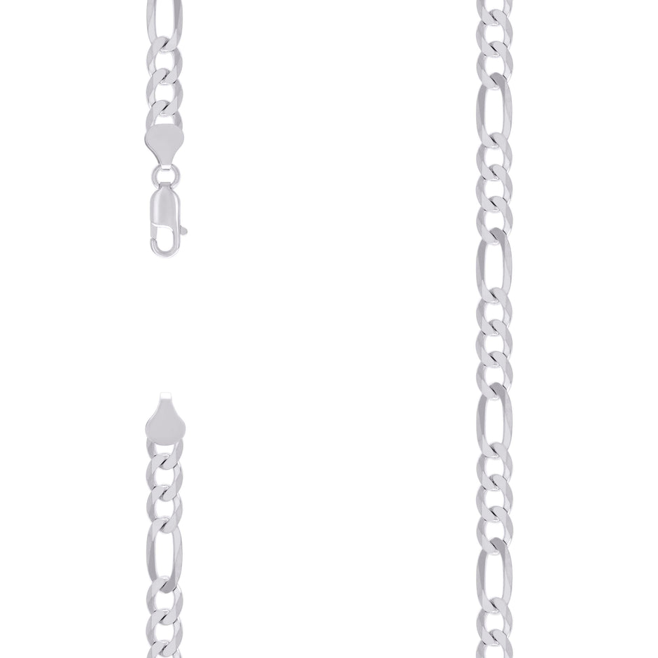 925 Sterling Silver Super Flat Figaro Chain Rhodium Plated 160 6.6mm-18" - SLV-122377