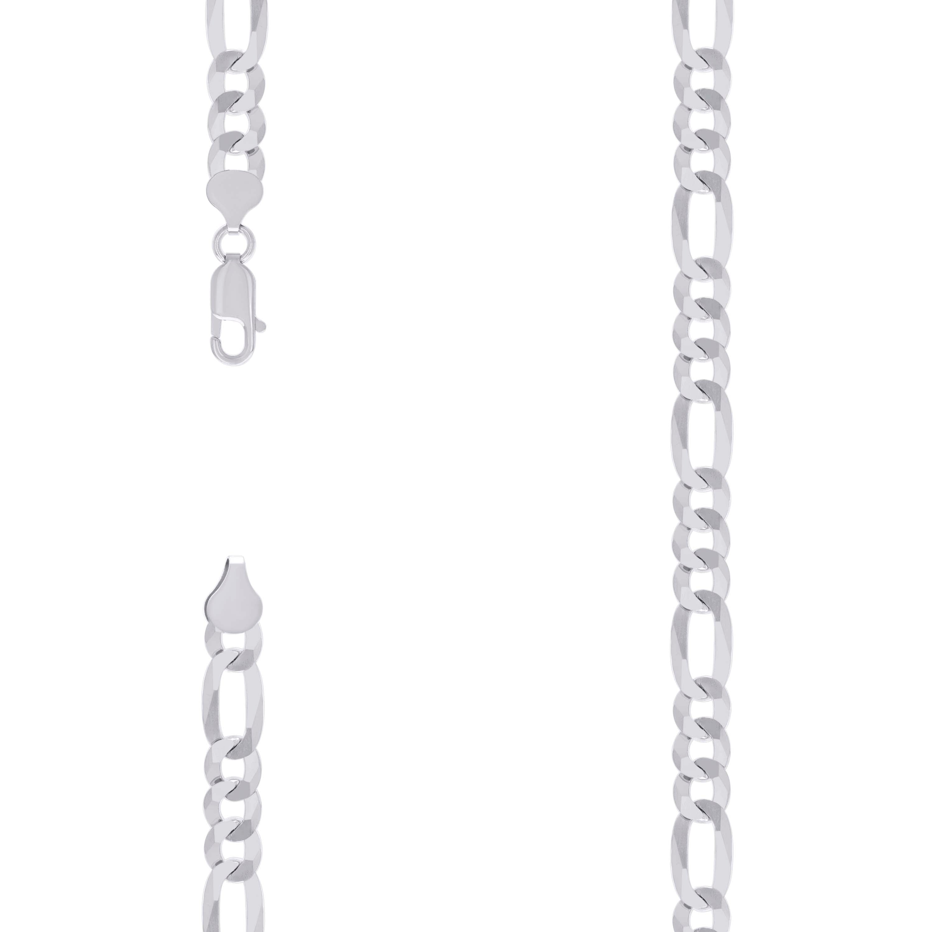 925 Sterling Silver Super Flat Figaro Chain Rhodium Plated 180 7.8mm-24