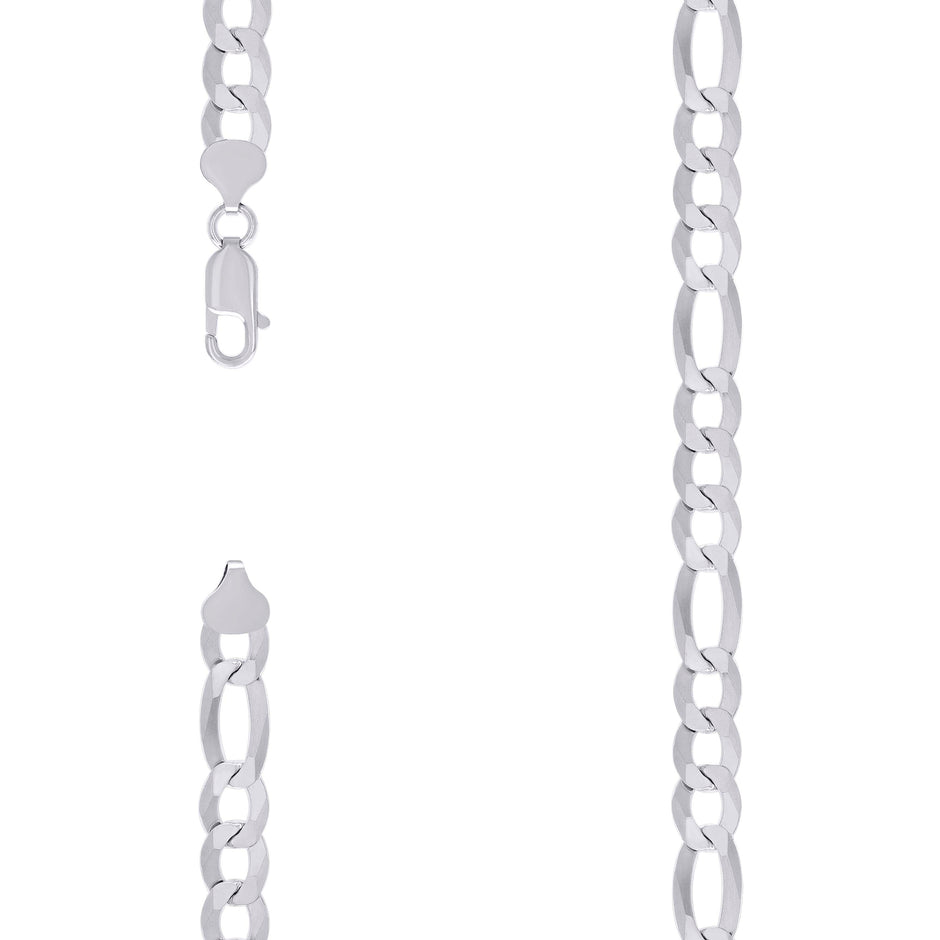 925 Sterling Silver Super Flat Figaro Chain Rhodium Plated 200 8.9mm-22" - SLV-122400