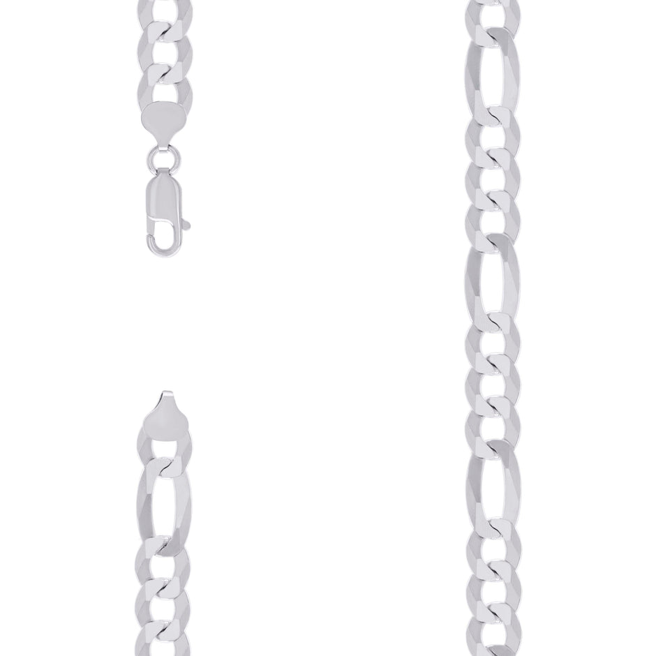 925 Sterling Silver Super Flat Figaro Chain Rhodium Plated 250 10mm-22" - SLV-122412