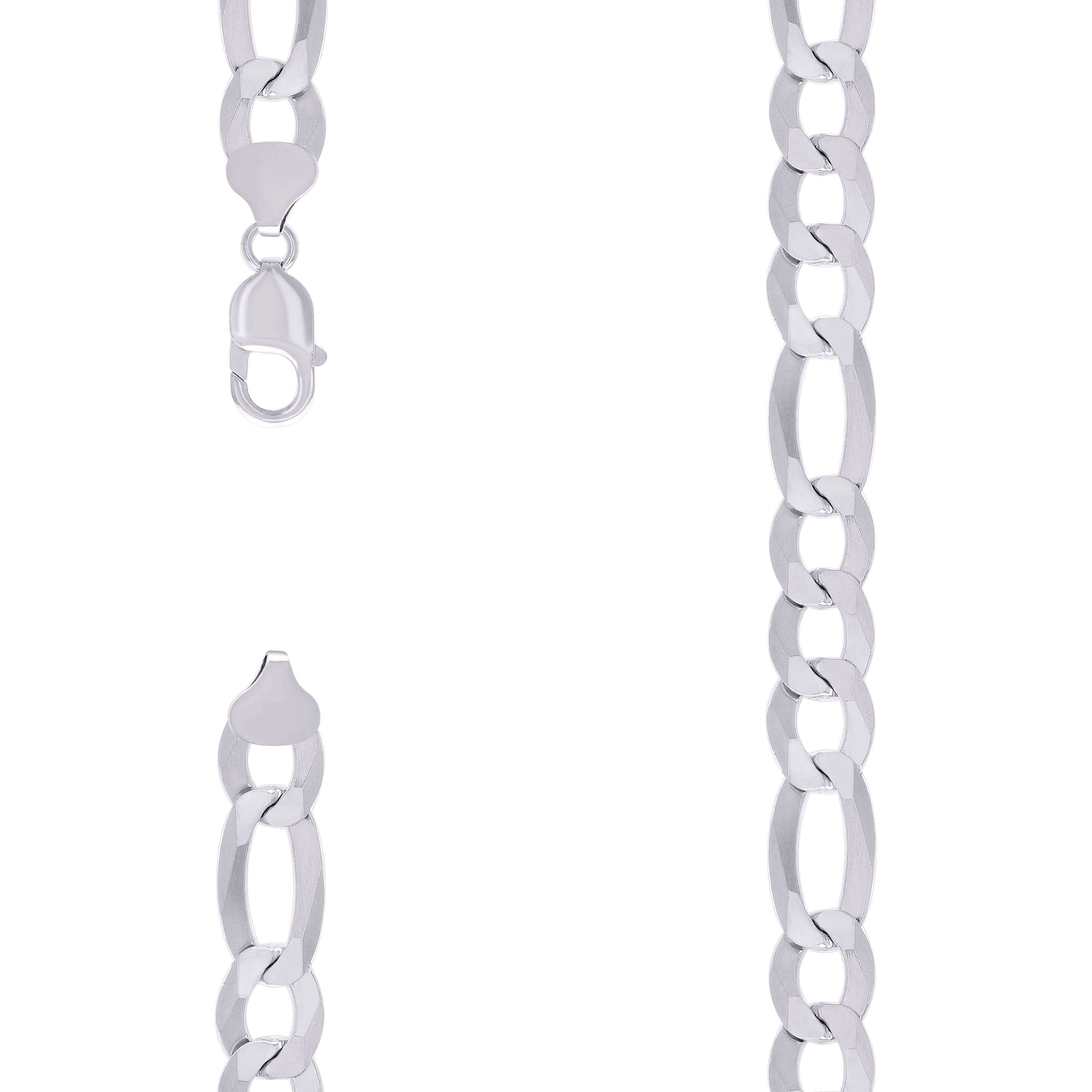 925 Sterling Silver Super Flat Figaro Chain Rhodium Plated 300 12mm-24