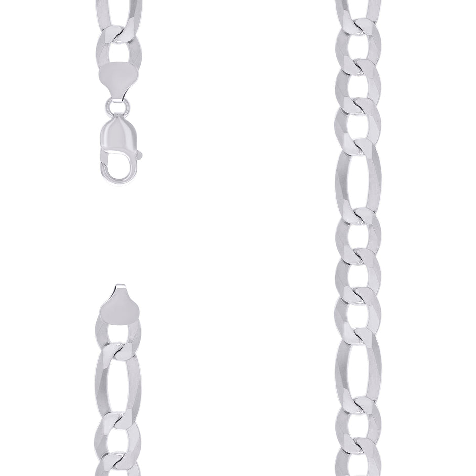 925 Sterling Silver Super Flat Figaro Chain Rhodium Plated 300 12mm-26" - SLV-122425