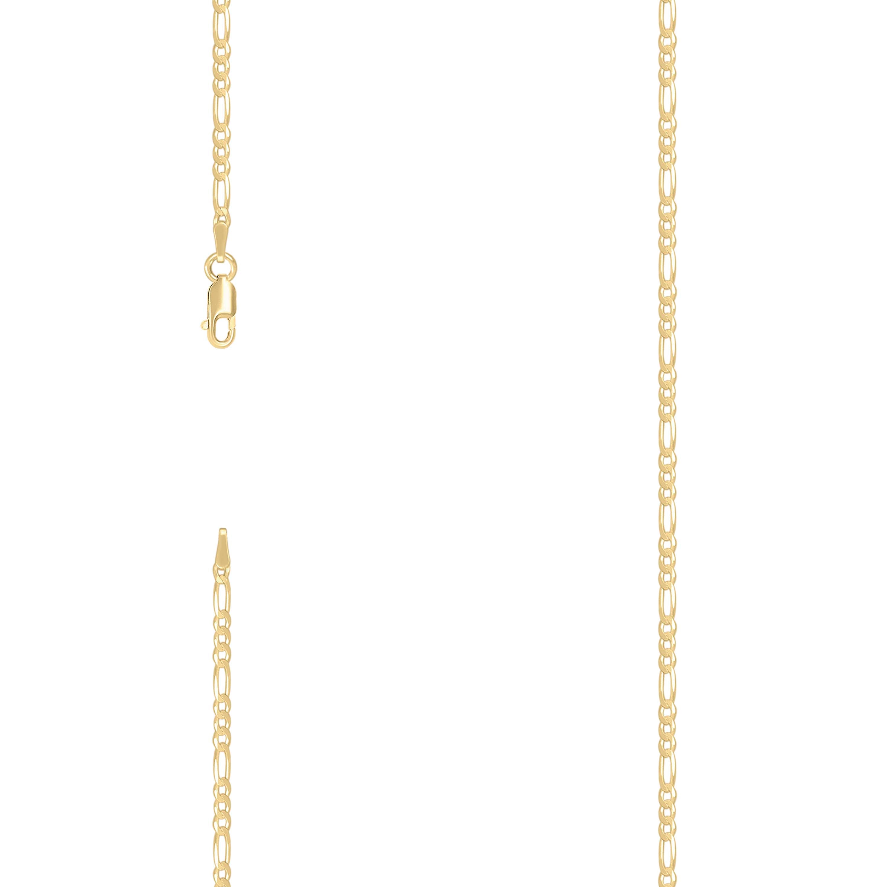 925 Sterling Silver Super Flat Figaro Chain Yellow Plated 060 2.3mm-16
