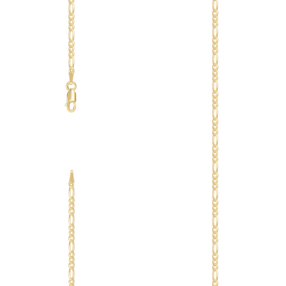 925 Sterling Silver Super Flat Figaro Chain Yellow Plated 060 2.3mm-16"