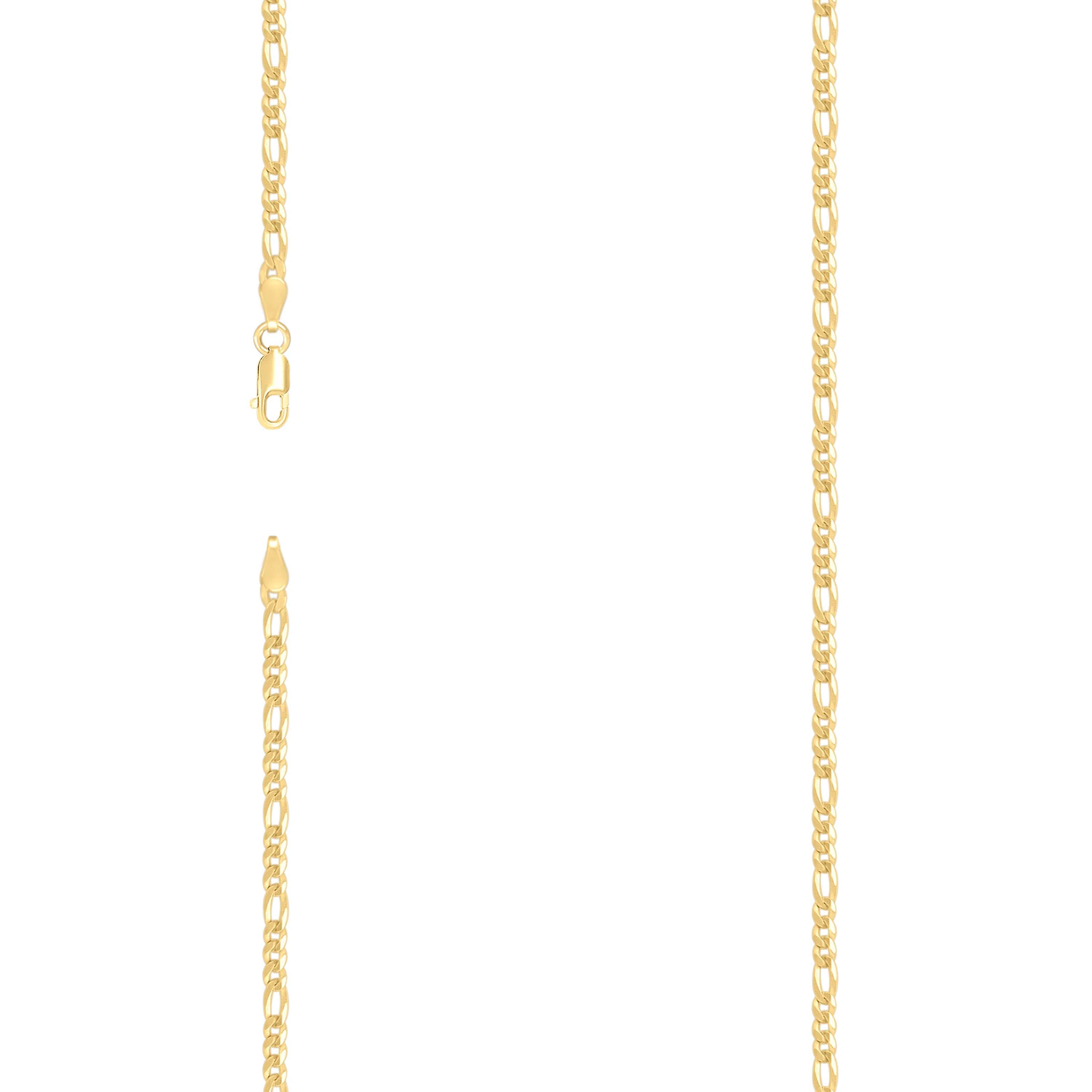 925 Sterling Silver Super Flat Figaro Chain Yellow Plated 080 2.9mm-8