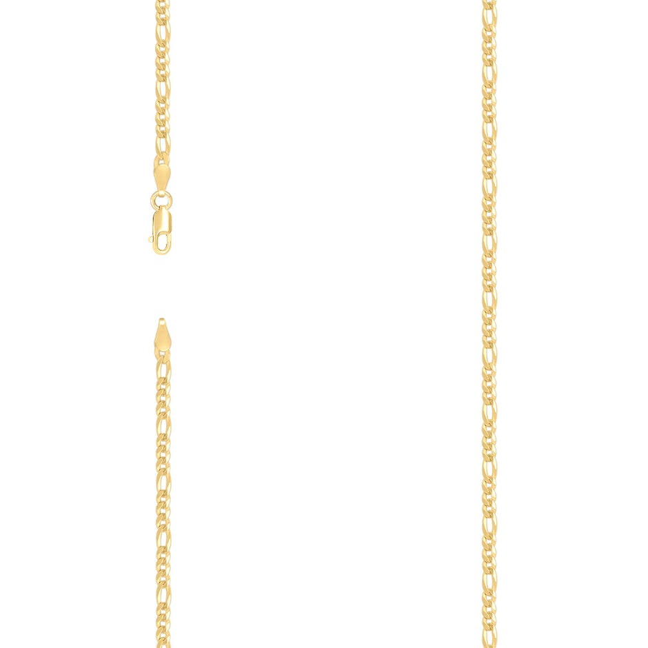 925 Sterling Silver Super Flat Figaro Chain Yellow Plated 080 2.9mm-16" - SLV-122444