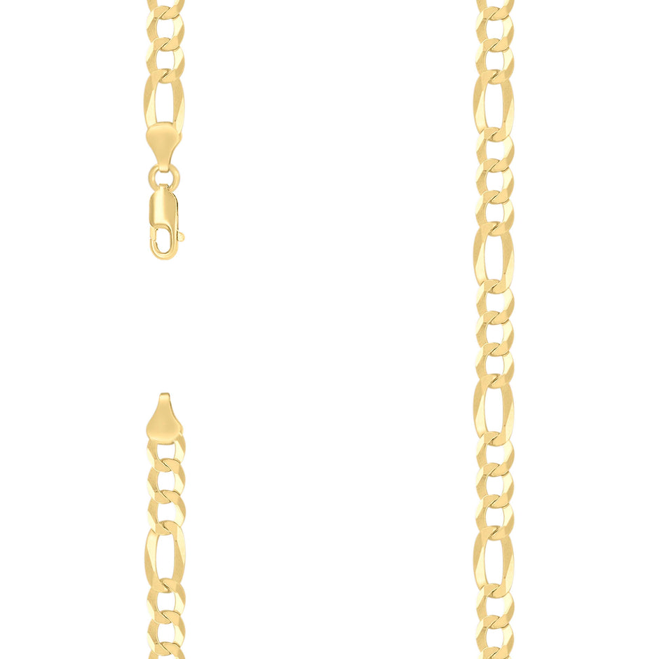 925 Sterling Silver Super Flat Figaro Chain Yellow Plated 160 6.6mm-8" - SLV-122490