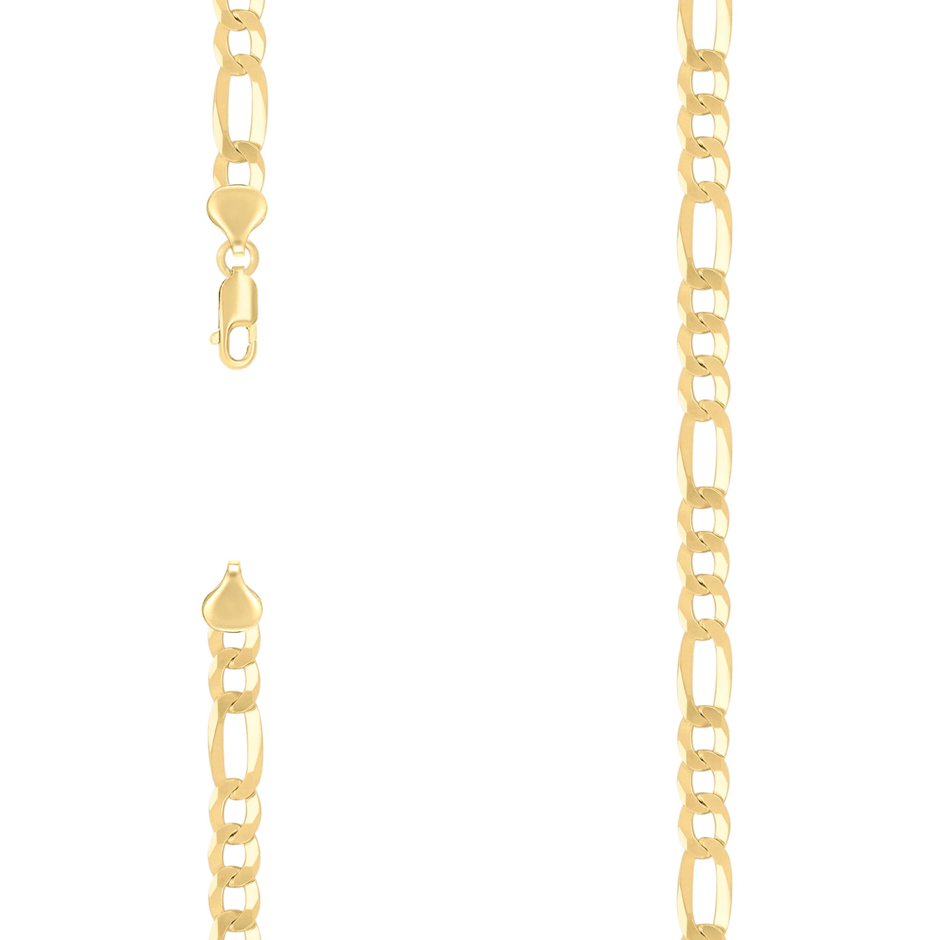 925 Sterling Silver Super Flat Figaro Chain Yellow Plated 180 7.8mm-18