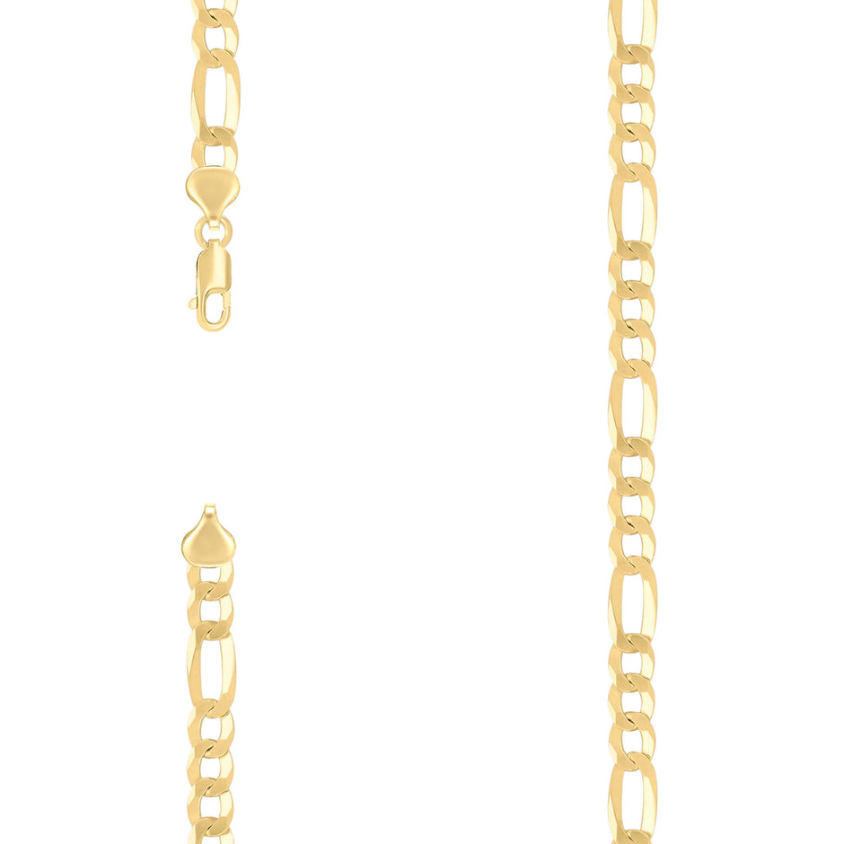 925 Sterling Silver Super Flat Figaro Chain Yellow Plated 180 7.8mm-16" - SLV-122504