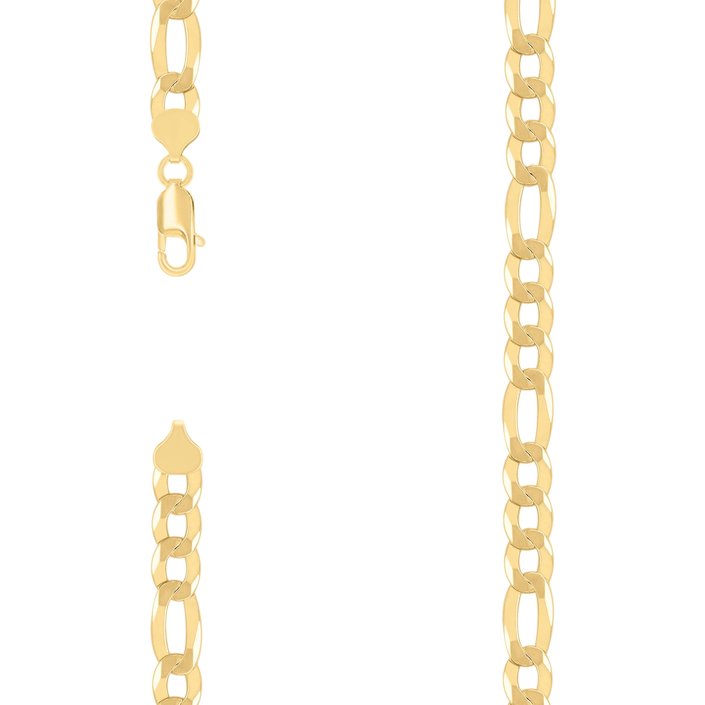 925 Sterling Silver Super Flat Figaro Chain Yellow Plated 200 8.9mm-9