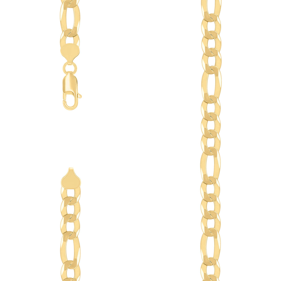 925 Sterling Silver Super Flat Figaro Chain Yellow Plated 200 8.9mm-20" - SLV-122520