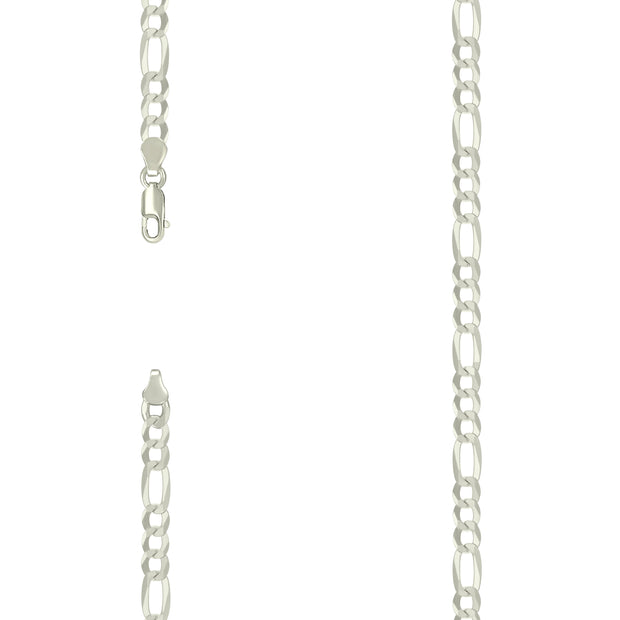 925 Sterling Silver Super Flat Figaro Chain Silver Plated 150 5.6mm-7"