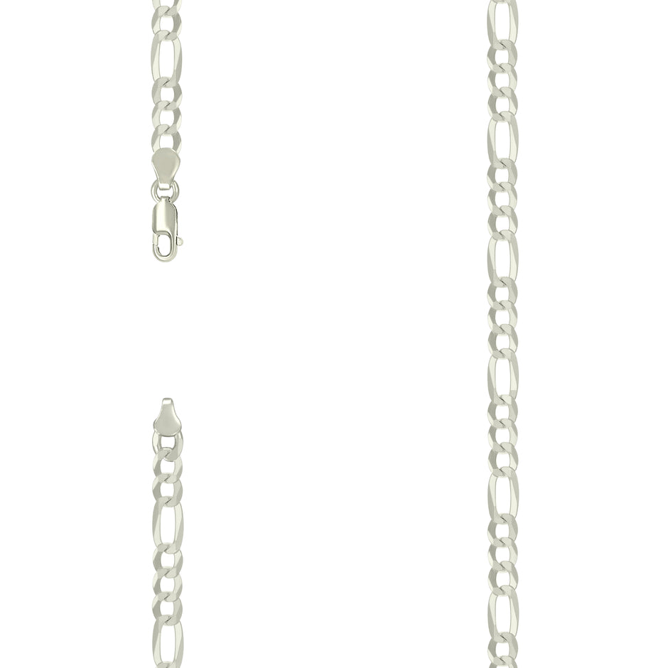 925 Sterling Silver Super Flat Figaro Chain Silver Plated 150 5.6mm-9" - SLV-122210