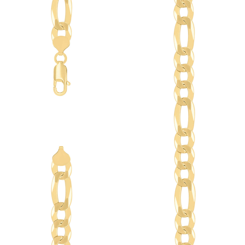 925 Sterling Silver Super Flat Figaro Chain Yellow Plated 250 10mm-26" - SLV-122536